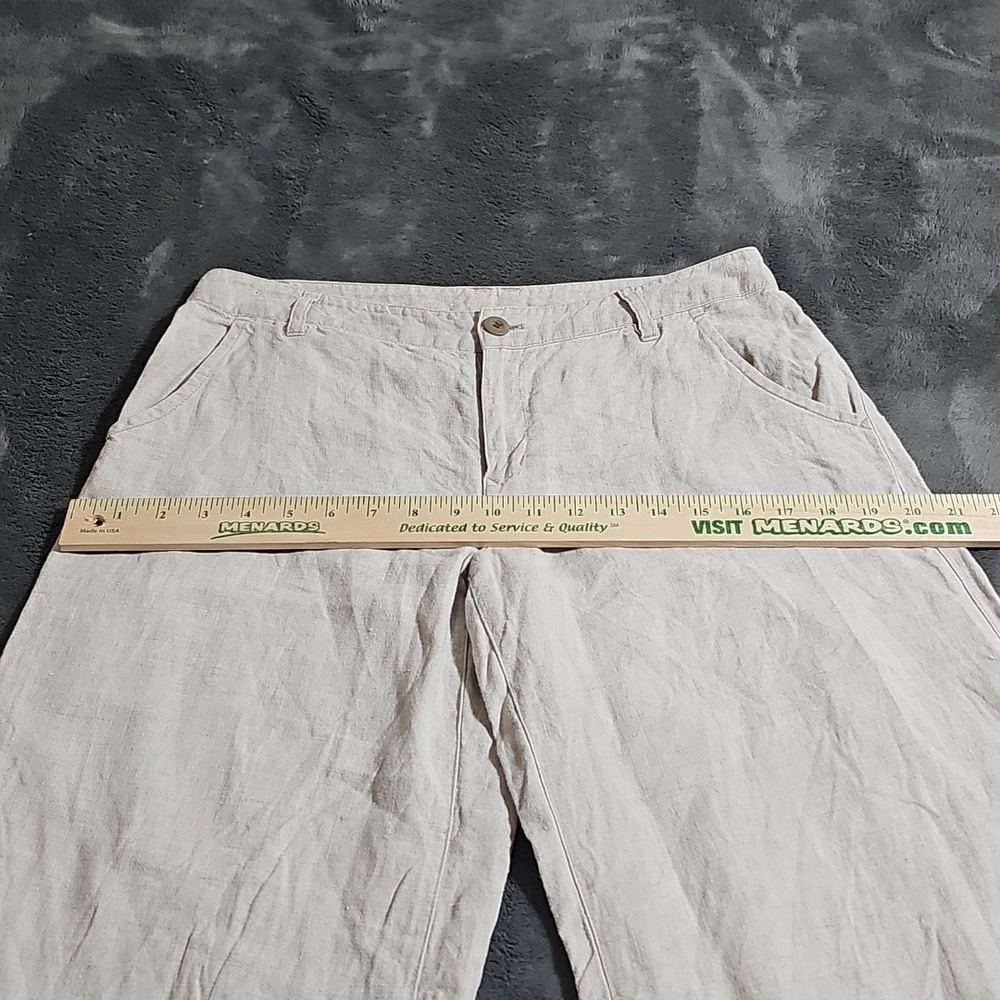 100% Linen Tan Cream Oatmeal Beige Wide Leg Crop Pants Size M - Picture 3 of 9